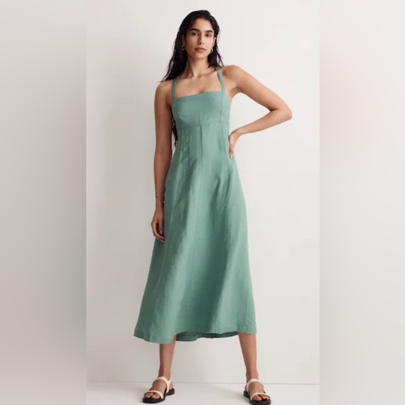 Madewell Dresses & Skirts - Women's Sage Green Square-Neck Linen Dress